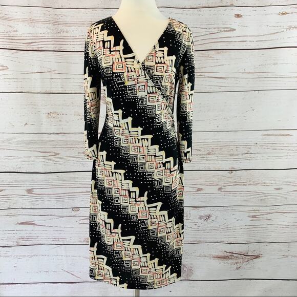 BCBGMAXAZRIA patterned cross front ruched dress - Picture 1 of 12